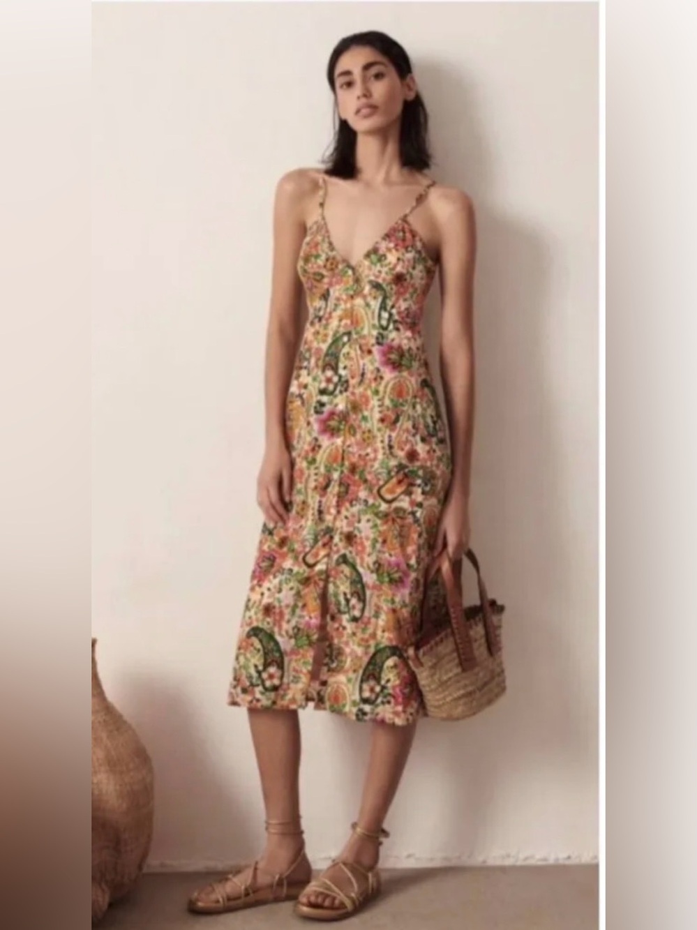 ba&sh Baila Printed Midi Dress Vert Paisley Floral Print Size Small